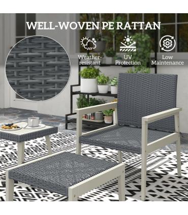 Outsunny 5 Pieces Rattan Patio set with Acacia Wood Top Coffee Table