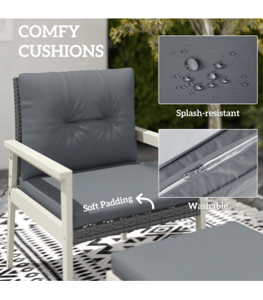 Outsunny 5 Pieces Rattan Patio set with Acacia Wood Top Coffee Table