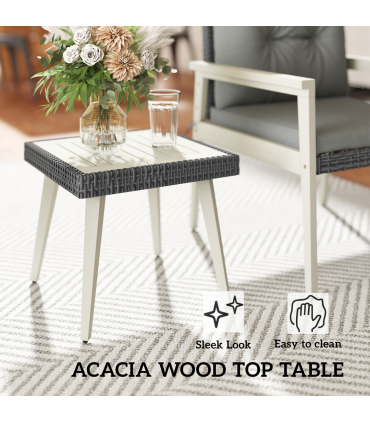 Outsunny 5 Pieces Rattan Patio set with Acacia Wood Top Coffee Table