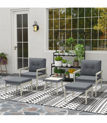 Outsunny 5 Pieces Rattan Patio set with Acacia Wood Top Coffee Table