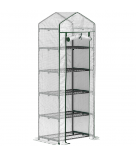 Outsunny 5 Tier Mini Greenhouse Grow House w/ Roll Up Door, White/Green