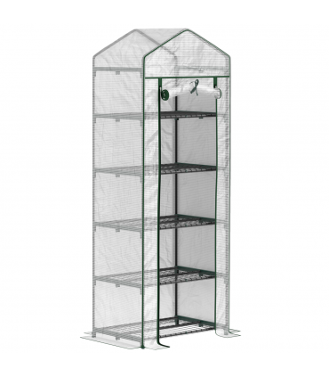 Outsunny 5 Tier Mini Greenhouse Grow House w/ Roll Up Door, White/Green