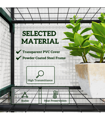 Outsunny 5 Tier Mini Greenhouse Grow House w/ Roll Up Door, White/Green