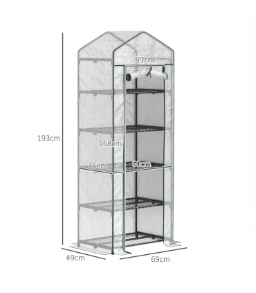 Outsunny 5 Tier Mini Greenhouse Grow House w/ Roll Up Door, White/Green