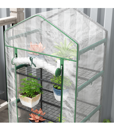 Outsunny 5 Tier Mini Greenhouse Grow House w/ Roll Up Door, White/Green