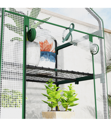 Outsunny 5 Tier Mini Greenhouse Grow House w/ Roll Up Door, White/Green