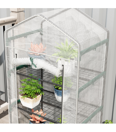Outsunny 5 Tier Mini Greenhouse Grow House w/ Roll Up Door, White/Grey