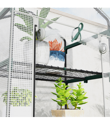 Outsunny 5 Tier Mini Greenhouse Grow House w/ Roll Up Door, White/Grey