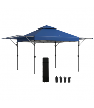 Outsunny 5 x 3(m) Pop Up Gazebo, Instant Shelter with Extend Dual Awning, Blue