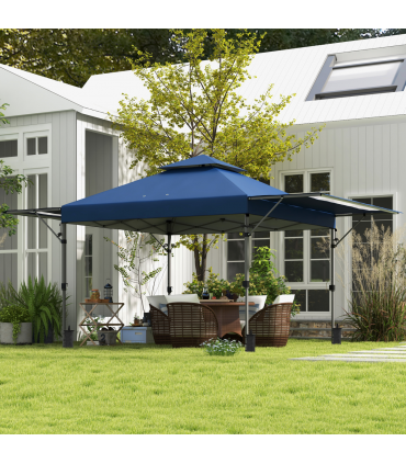 Outsunny 5 x 3(m) Pop Up Gazebo, Instant Shelter with Extend Dual Awning, Blue