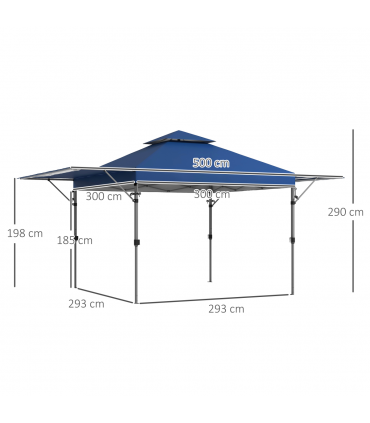 Outsunny 5 x 3(m) Pop Up Gazebo, Instant Shelter with Extend Dual Awning, Blue
