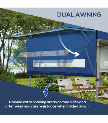 Outsunny 5 x 3(m) Pop Up Gazebo, Instant Shelter with Extend Dual Awning, Blue
