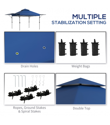 Outsunny 5 x 3(m) Pop Up Gazebo, Instant Shelter with Extend Dual Awning, Blue
