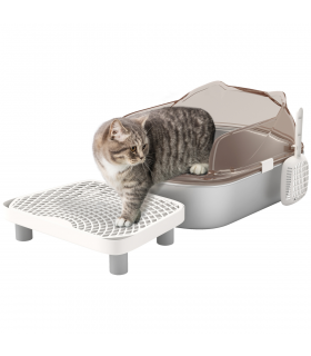PawHut Stainless Steel Litter Box, Cat Litter Tray w/ Lid, Pedal, Scoop