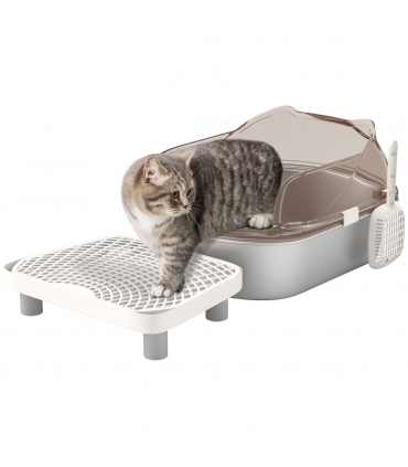 PawHut Stainless Steel Litter Box, Cat Litter Tray w/ Lid, Pedal, Scoop