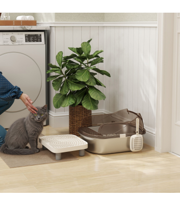 PawHut Stainless Steel Litter Box, Cat Litter Tray w/ Lid, Pedal, Scoop