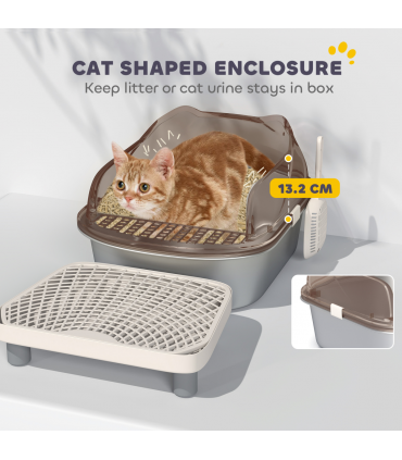 PawHut Stainless Steel Litter Box, Cat Litter Tray w/ Lid, Pedal, Scoop