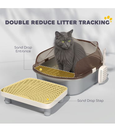 PawHut Stainless Steel Litter Box, Cat Litter Tray w/ Lid, Pedal, Scoop