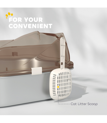 PawHut Stainless Steel Litter Box, Cat Litter Tray w/ Lid, Pedal, Scoop