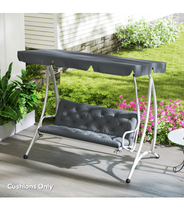 3 Seater Garden Bench Cushion Outdoor Seat Pad with Ties Dark Grey