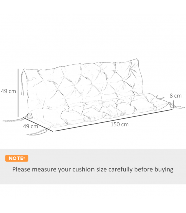 3 Seater Garden Bench Cushion Outdoor Seat Pad with Ties Dark Grey
