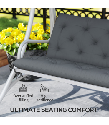 3 Seater Garden Bench Cushion Outdoor Seat Pad with Ties Dark Grey