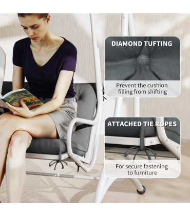 3 Seater Garden Bench Cushion Outdoor Seat Pad with Ties Dark Grey