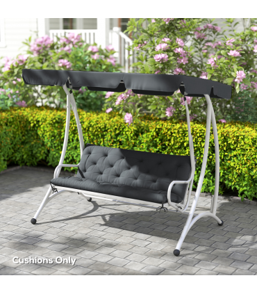 3 Seater Garden Bench Cushion Outdoor Seat Pad with Ties Dark Grey