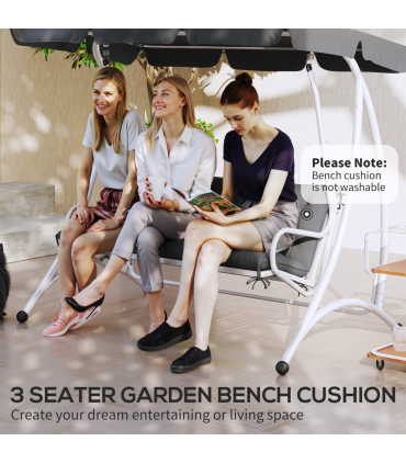 3 Seater Garden Bench Cushion Outdoor Seat Pad with Ties Dark Grey