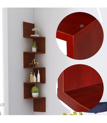 Corner Shelf 5 Tier Floating Rustic Brown 51.00 x 15.84 x 22.18 inches