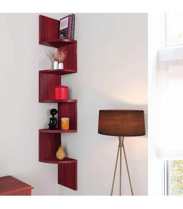 Corner Shelf 5 Tier Floating Rustic Brown 51.00 x 15.84 x 22.18 inches