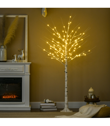 6ft Artificial White Birch Tree Light  96 Warm White Pre-Lit LED Light HOMCOM