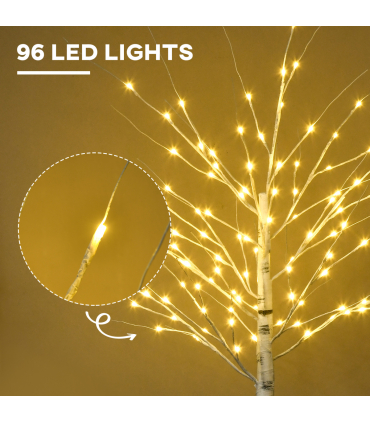 6ft Artificial White Birch Tree Light  96 Warm White Pre-Lit LED Light HOMCOM