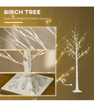 6ft Artificial White Birch Tree Light  96 Warm White Pre-Lit LED Light HOMCOM