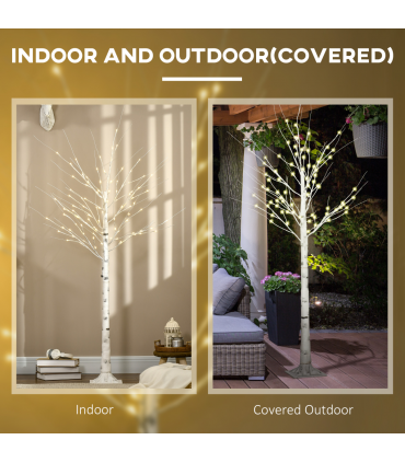 6ft Artificial White Birch Tree Light  96 Warm White Pre-Lit LED Light HOMCOM