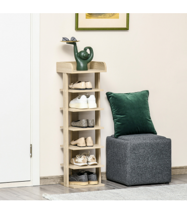 Shoe Rack Organizer 7 Tier Storage Shelf Wooden Display Cabinet Oak