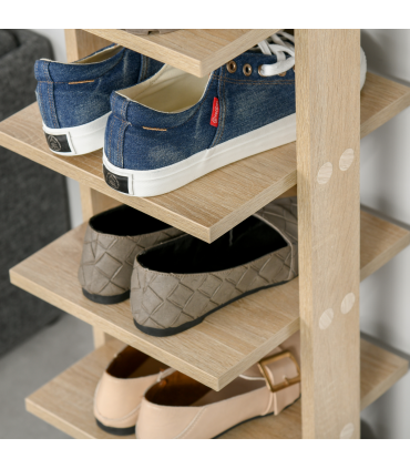 Shoe Rack Organizer 7 Tier Storage Shelf Wooden Display Cabinet Oak
