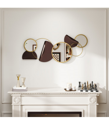 HOMCOM Metal Wall Art, Decorative Mirror Decor for Living Room, Gold Tone