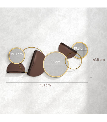 HOMCOM Metal Wall Art, Decorative Mirror Decor for Living Room, Gold Tone