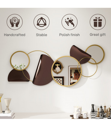 HOMCOM Metal Wall Art, Decorative Mirror Decor for Living Room, Gold Tone