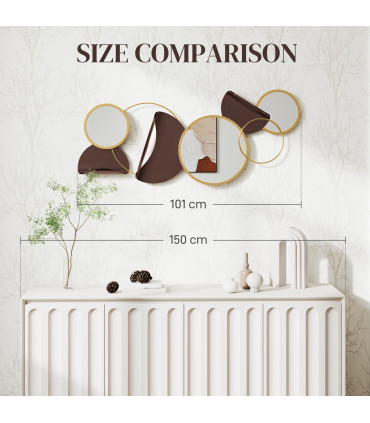 HOMCOM Metal Wall Art, Decorative Mirror Decor for Living Room, Gold Tone