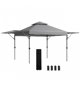 Outsunny 5 x 3(m) Pop Up Gazebo, Instant Shelter with Extend Dual Awning, Grey