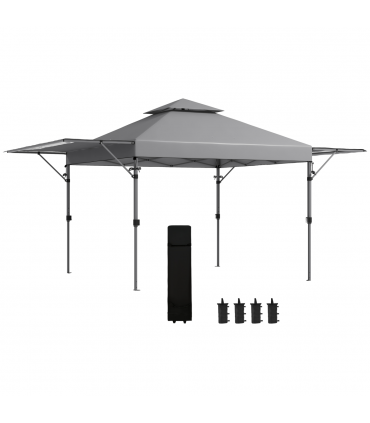 Outsunny 5 x 3(m) Pop Up Gazebo, Instant Shelter with Extend Dual Awning, Grey