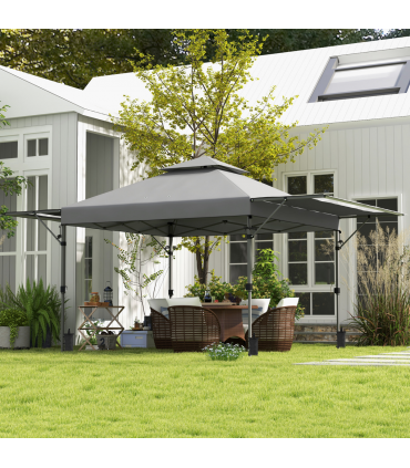 Outsunny 5 x 3(m) Pop Up Gazebo, Instant Shelter with Extend Dual Awning, Grey