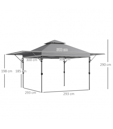 Outsunny 5 x 3(m) Pop Up Gazebo, Instant Shelter with Extend Dual Awning, Grey