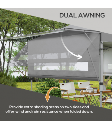 Outsunny 5 x 3(m) Pop Up Gazebo, Instant Shelter with Extend Dual Awning, Grey