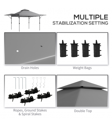 Outsunny 5 x 3(m) Pop Up Gazebo, Instant Shelter with Extend Dual Awning, Grey