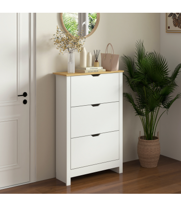 HOMCOM 18-Shoe Storage Cabinet 6 Shelves 3 Drawers Tabletop 4 Legs Modern White