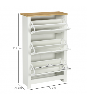 HOMCOM 18-Shoe Storage Cabinet 6 Shelves 3 Drawers Tabletop 4 Legs Modern White