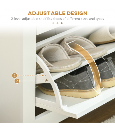 HOMCOM 18-Shoe Storage Cabinet 6 Shelves 3 Drawers Tabletop 4 Legs Modern White